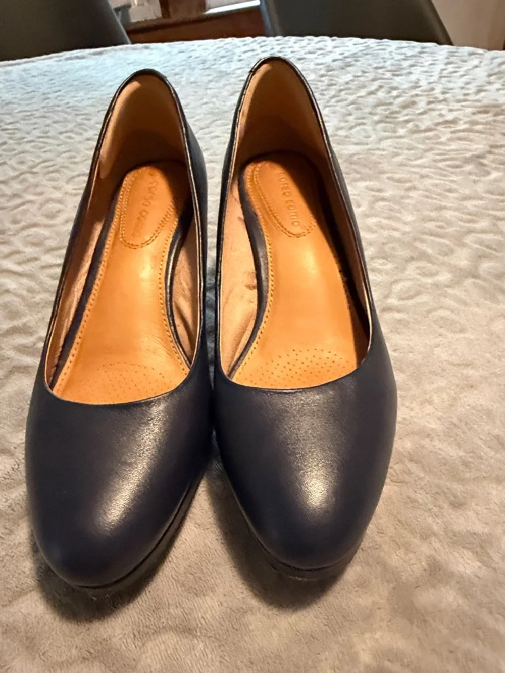 Corso Como Navy Leather Pointed Toe Pumps